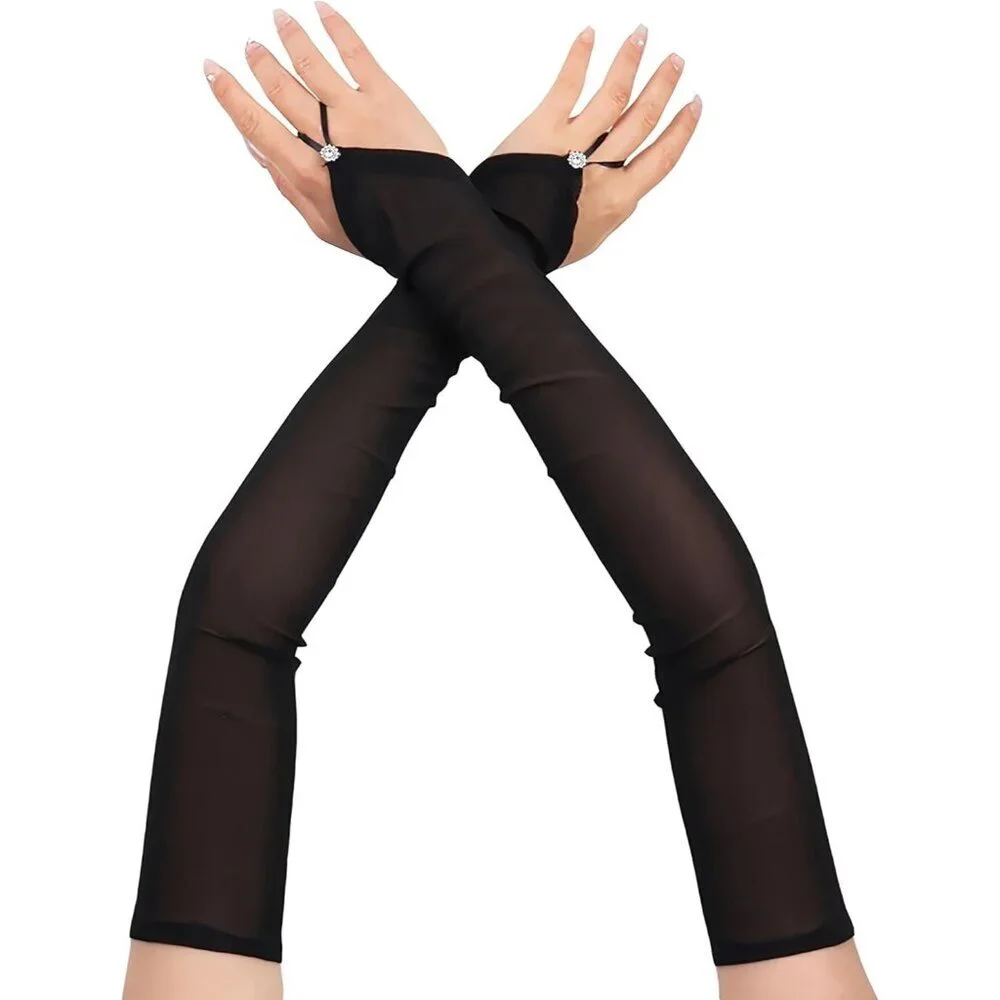 Women's Black 4 Long Gloves Accessories Fingerless Role Playing Evening Dress